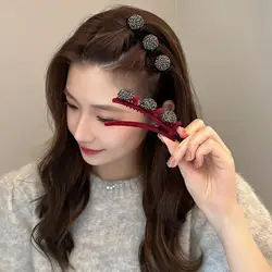 女性のためのエレガントなヘアクリップ,2層のヘアピン,ハートの装飾,糸くず,ラインストーン,ヘアアクセサリー