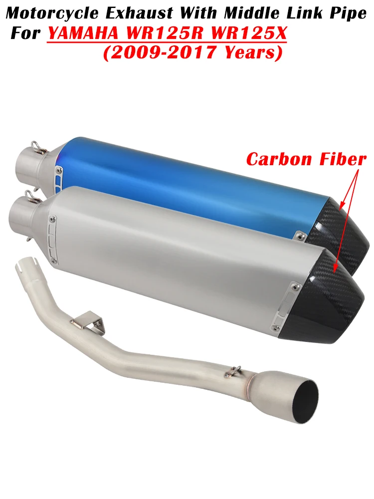Für YAMAHA WR125R WR125X WR 125 125R 125X 2009 2010 - 2017 Motorrad Auspuff Modifizierter Carbonfaser-Schalldämpfer Mittelrohr
