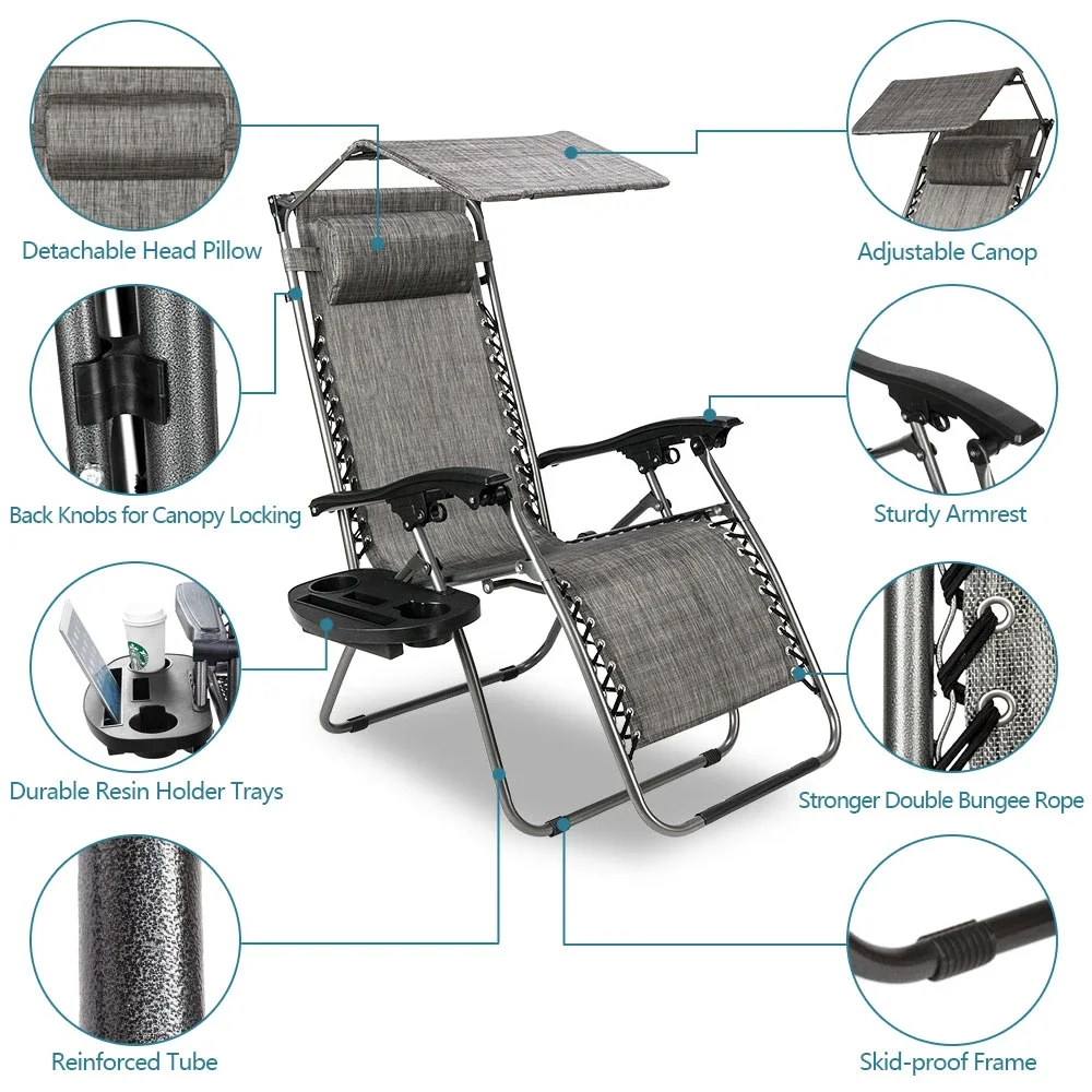 Unendlichkeit Schwerelosigkeit Stuhl mit Markise Lounge Terrassen stühle mit Kissen und Utility Tray verstellbare Klapp sessel für Deck