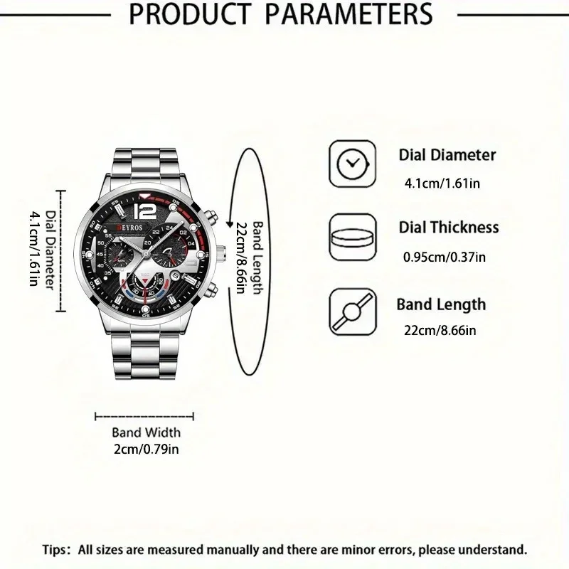 5 Pcs/set Men's Fashion Watch Set, Quartz Wristwatc Hip Hop Cuban Chain Necklace, Bracelet & Ring, Business Style Accessories