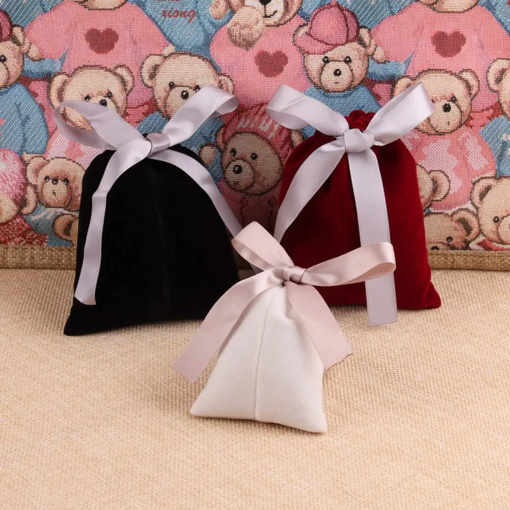 

5pcs/lot High Quality Bowknot Velvet Jewelry Bag Multi-color For Jewelry Packing Wedding Christmas Portable Drawstring Pouch