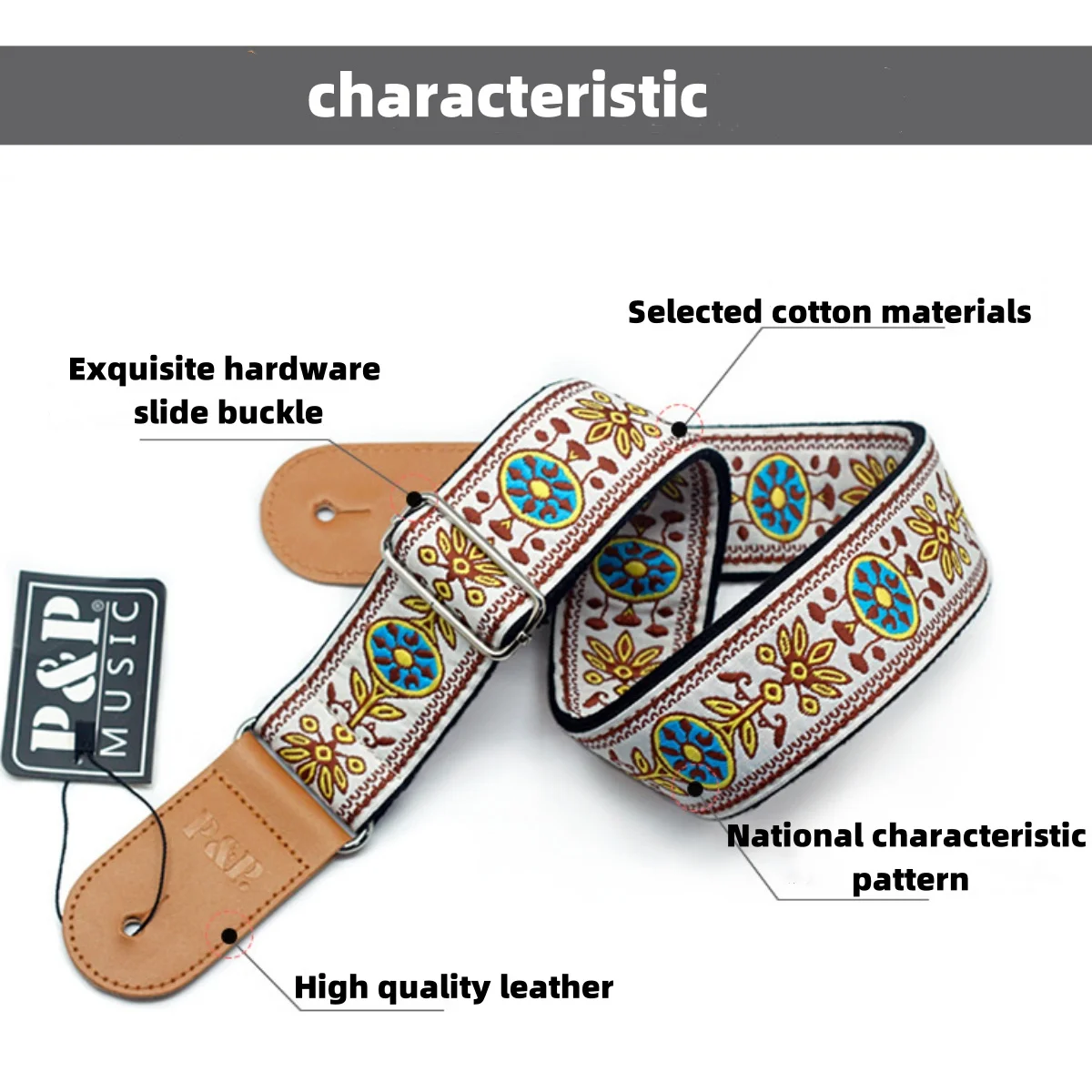 Miwayer Embroidered Guitar Strap Vintage Ethnic Style Adjustable Strap for  Electric Guitar Bass Ukulele Guitar Accessories