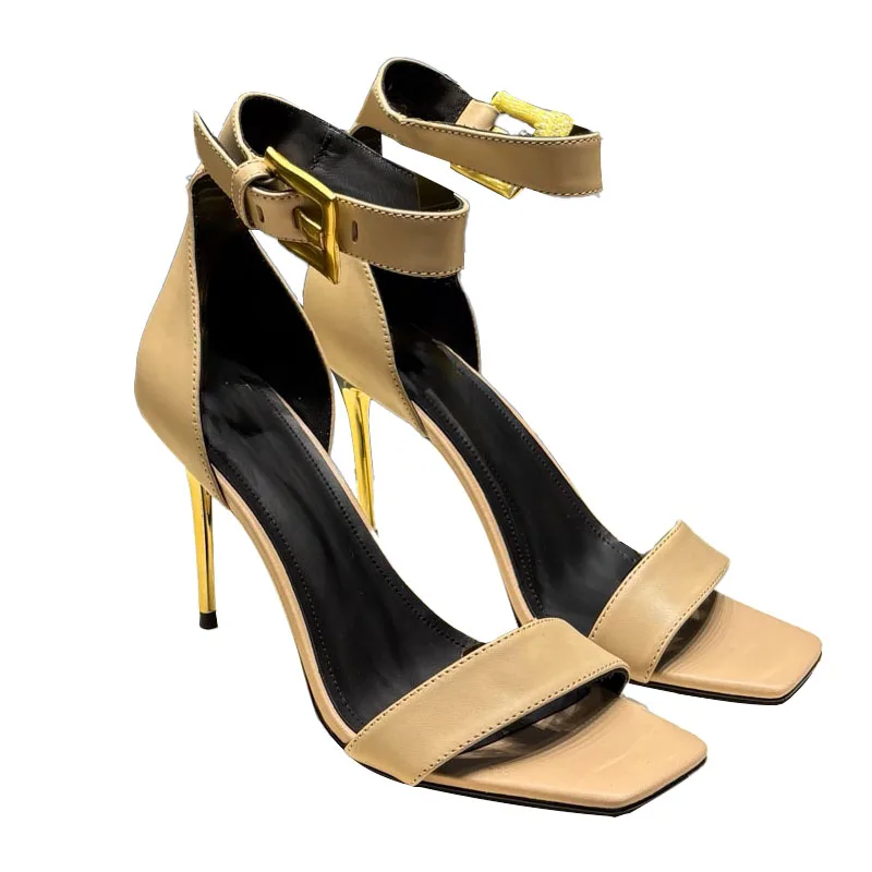 

High Quality Women's Cow Leather Heels Fashion Sandals Genuine Leather Sole Comfortable Sexy Party Pumps