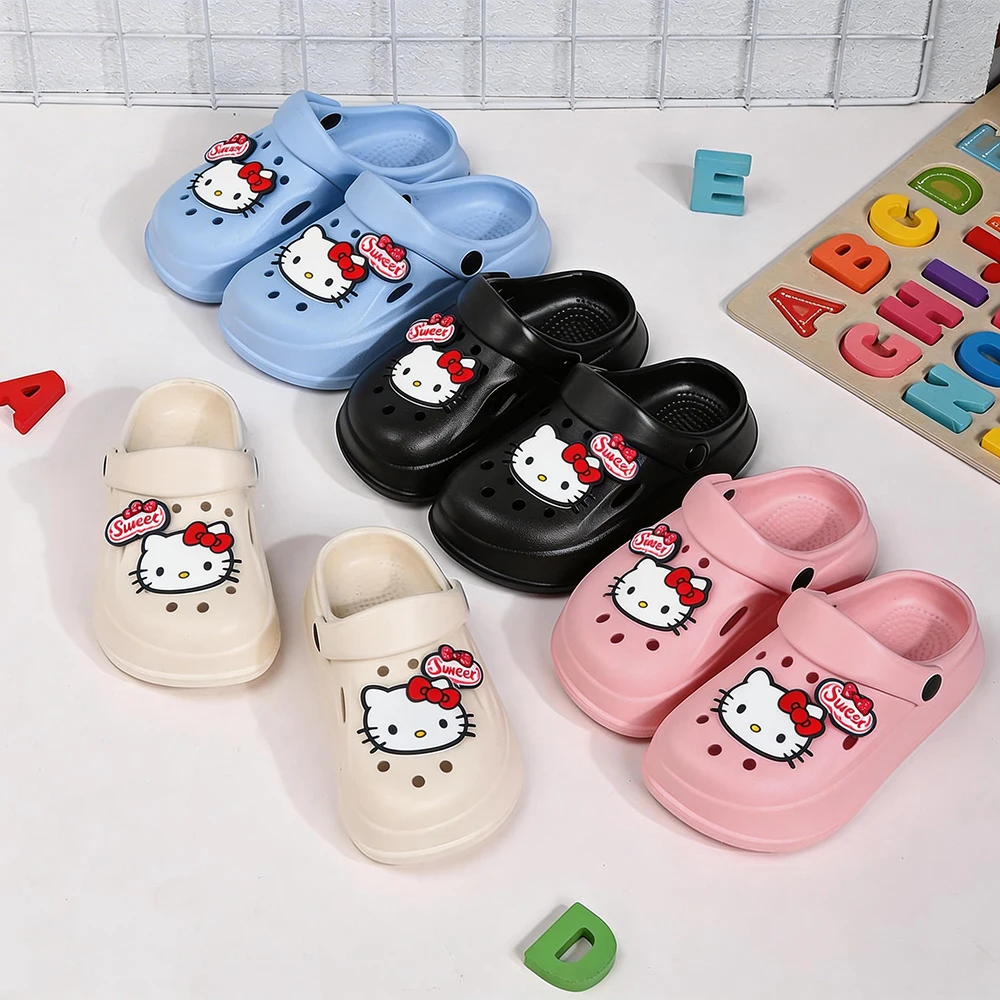 Kawaii Slippers Hello Kitty Children Slippers For Girls Summer Sweet Cute Cartoon Garden Lighweight Breathable Shoes
