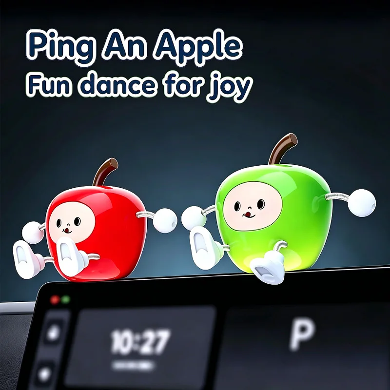 Cartoon Wobbly Apple Dashboard Ornament, Spring Swing Stress Relief Figurine for Car Desk Home Decor