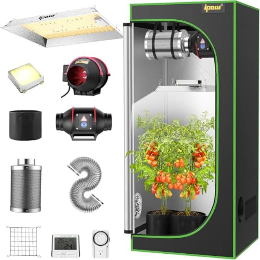 2x2 ft Grow Tent Kit Complete System with VS1000 LED Grow Light 4 Inch 190CFM Inline Fan Carbon Filter and 8ft Ducting Combo 24