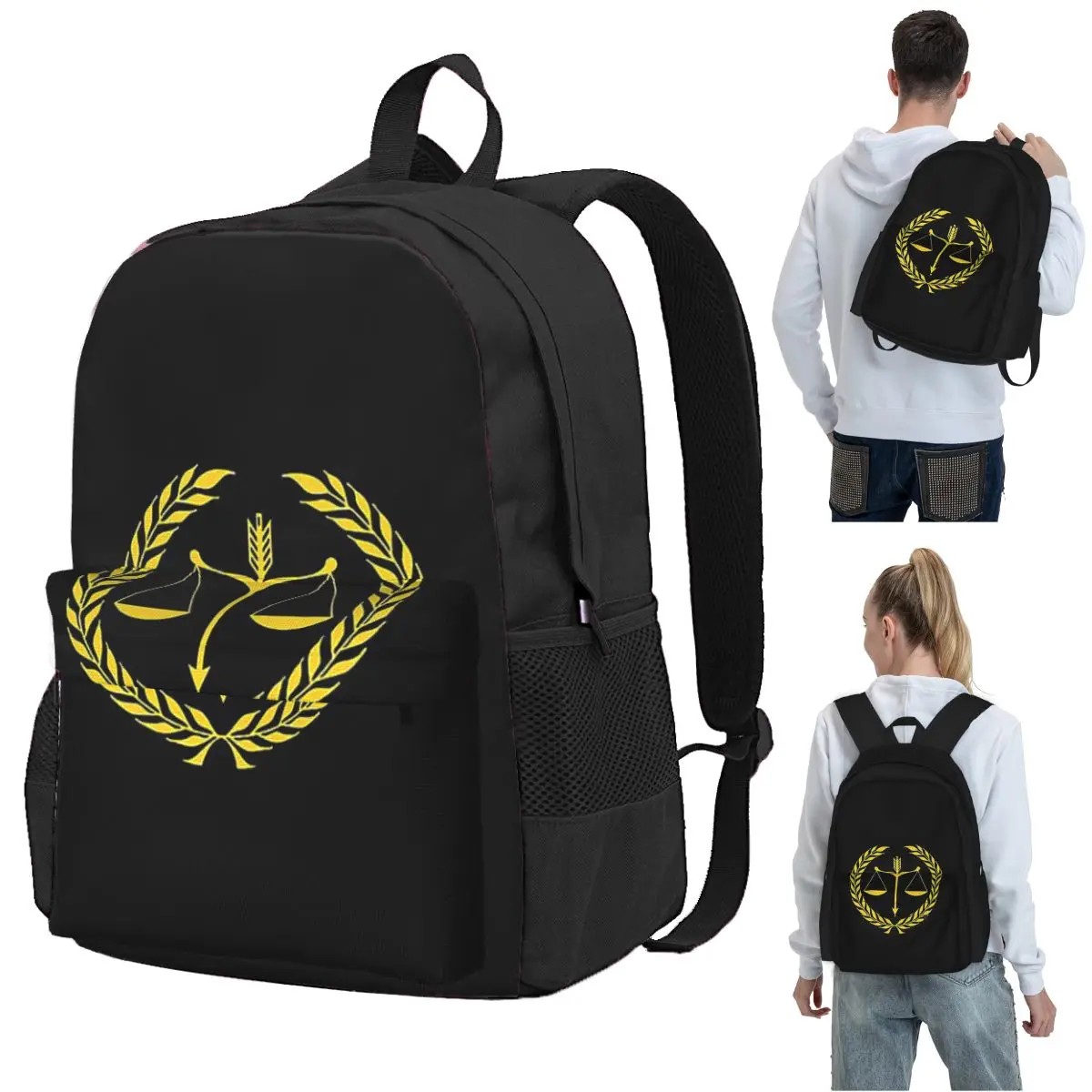 Gold Scales Of Justice Law Logo Lawyer Legal Party Backpack Student BookBag Kids School Bag Computer Shoulder Bags for Men Women