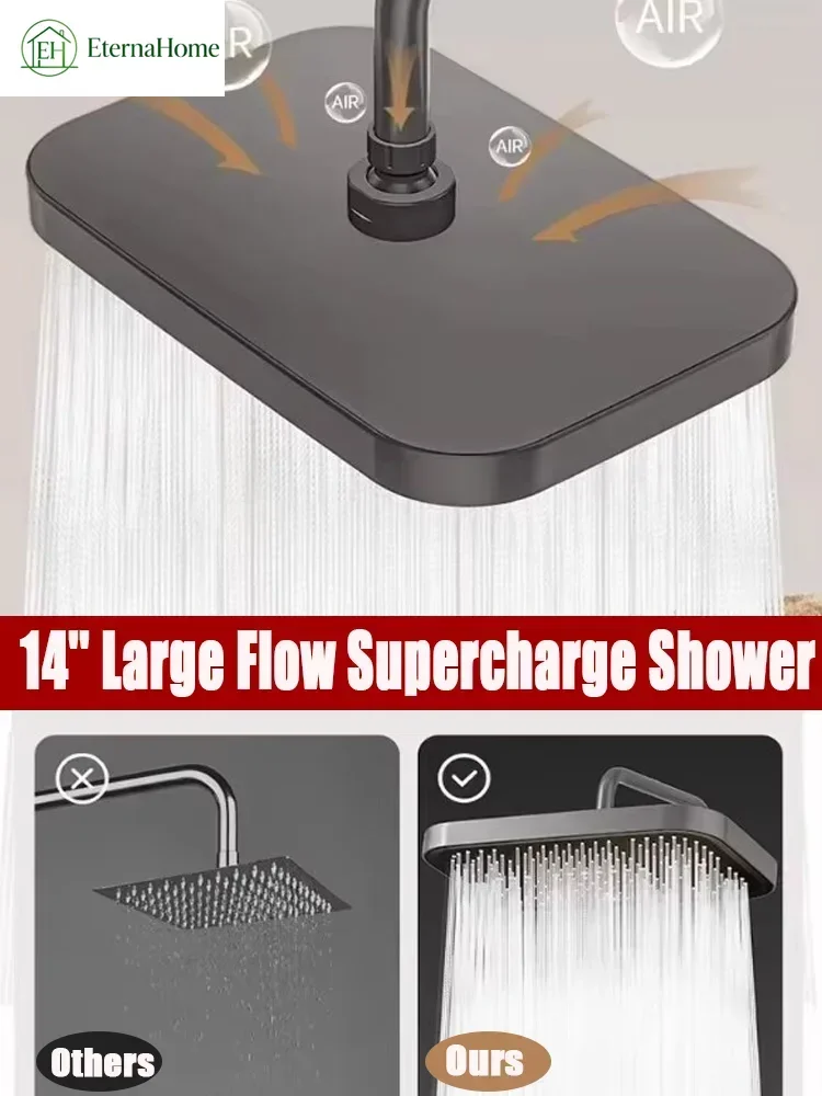 14in 36CM Large Panel Overhead Shower Head, 360° Rotation Thickened High Pressure Supercharge