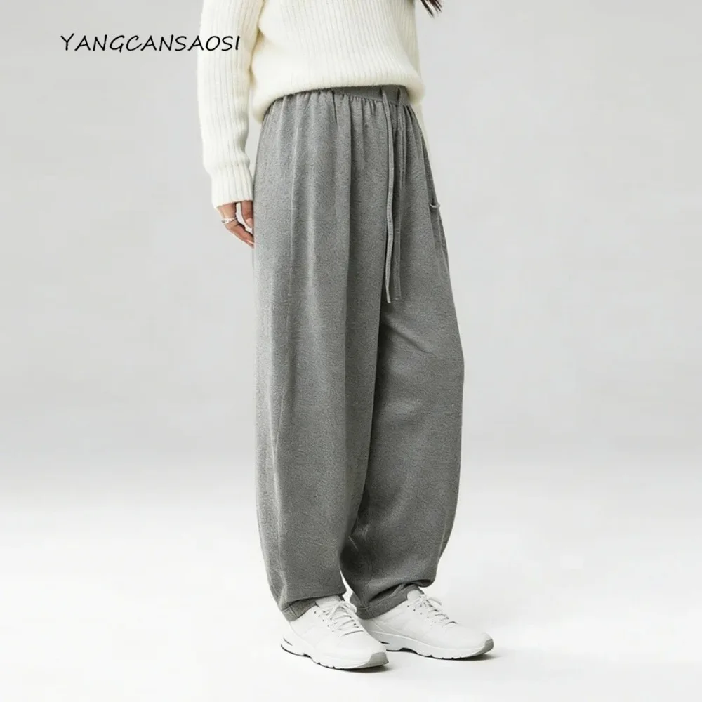 

Брюки из 100% шерсти для ранней осени, женские модные вязаные брюки-фонарики с эластичным поясом на шнурке