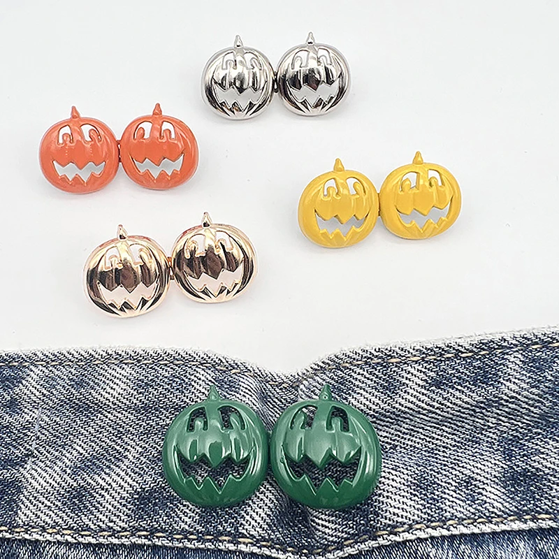 

2Pcs Creative Pumpkin Lantern Button Adjuster For Pants Skirts Waist Tightener No Sewing Required Adjustable Waist Buckle