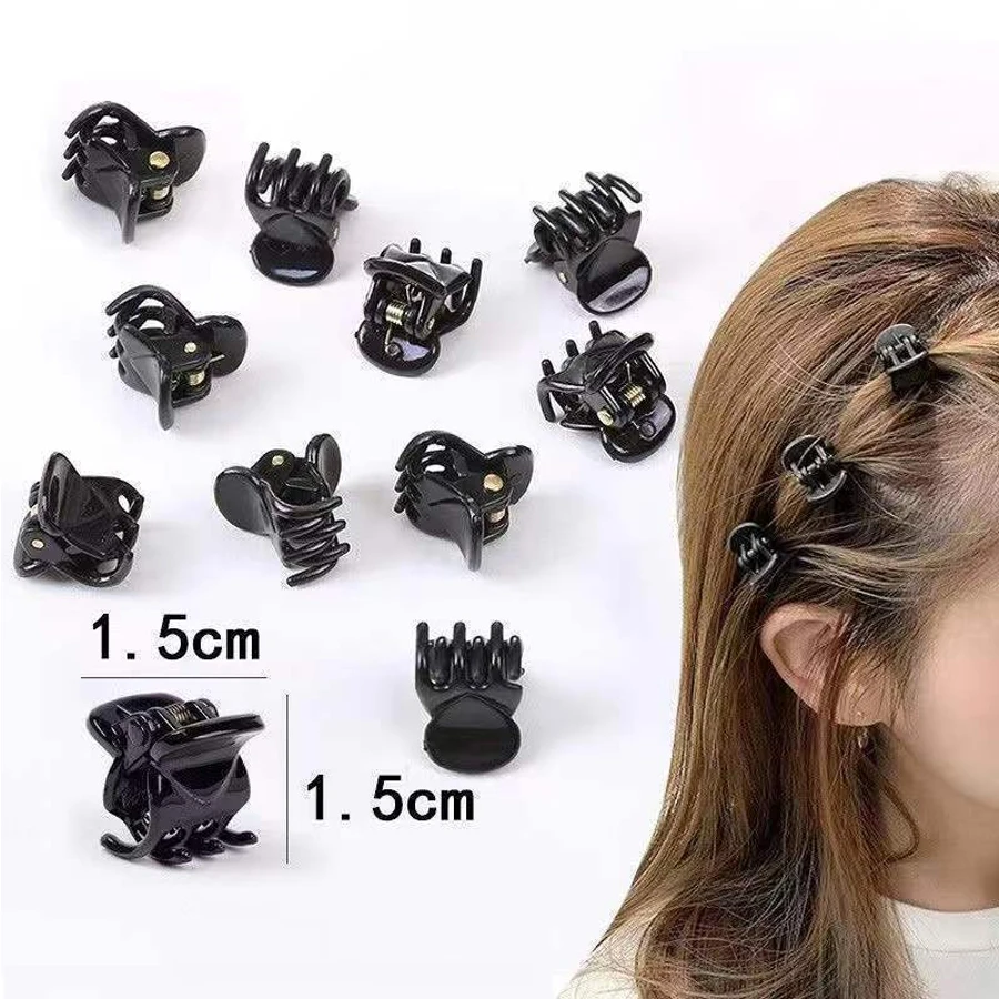 Pinzas pequeñas de plástico transparente para mujer y niña, pinzas pequeñas de 10mm y 15mm para el pelo, 50 piezas