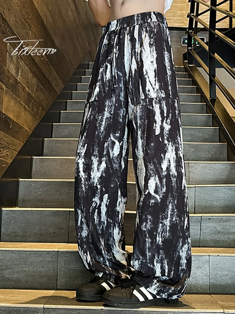 

Мужские летние тонкие брюки American High Street из окрашенного быстросохнущего ледяного шелка, свободные, прямого кроя, широкие штанины, повседневные, с охлаждающим эффектом, длинные