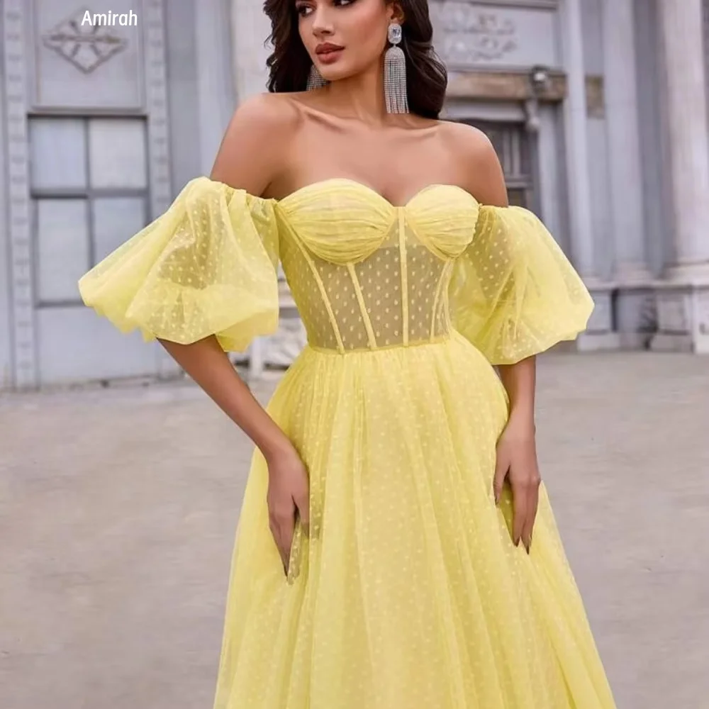 Amirah Custom Made Women's Elegant Dresses for Special Occasions Puff Sleeves Exposed Shoulders Line A Evening Dress 2025 Prom