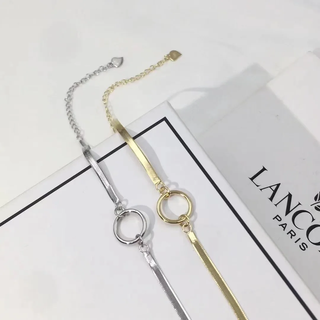 Girlbible  925 Sterling Silver Golden Circle Strip Bracelet For Women Gift Simple Trendy Elegant Jewelry Dropshipping Wholesale