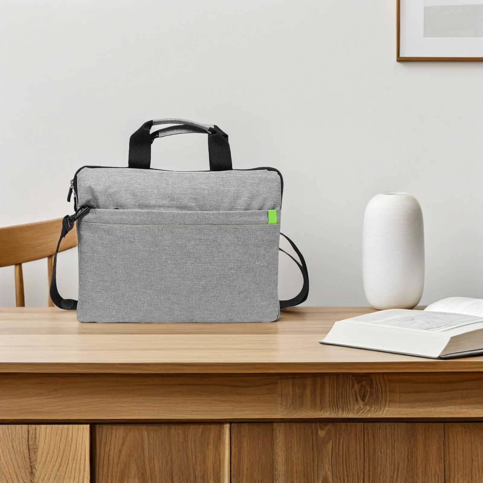 حقيبة كمبيوتر محمول ذات سعة كبيرة بلون سادة وخفيفة الوزن وحقيبة كتف كروس للمكتب والسفر وحقيبة عمل للكمبيوتر