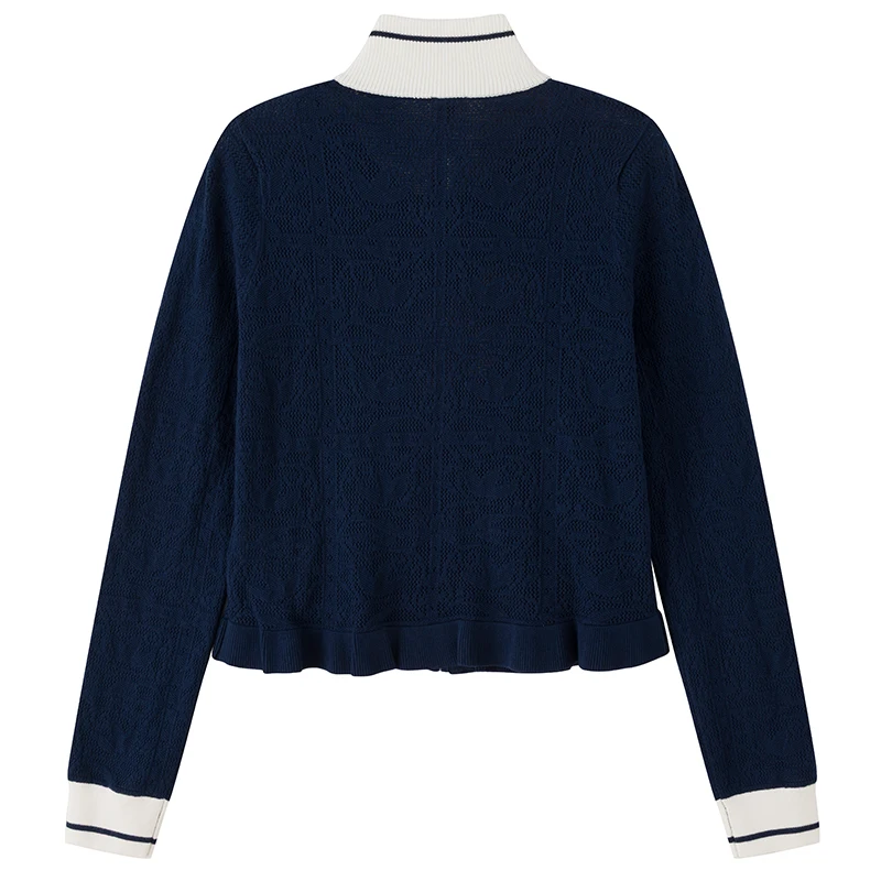 Adidas (Adidas) Trefoil Jacket Women's Stand Collar Three-Stripe Short Knitted Hollow Out Jacket Kx6883