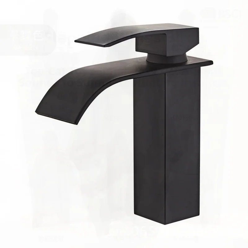 

Black Copper Core Waterfall Faucet for Wash Basin Bathroom Toilet Modern Stainless Steel Hot And Cold Mixed Basin Tap