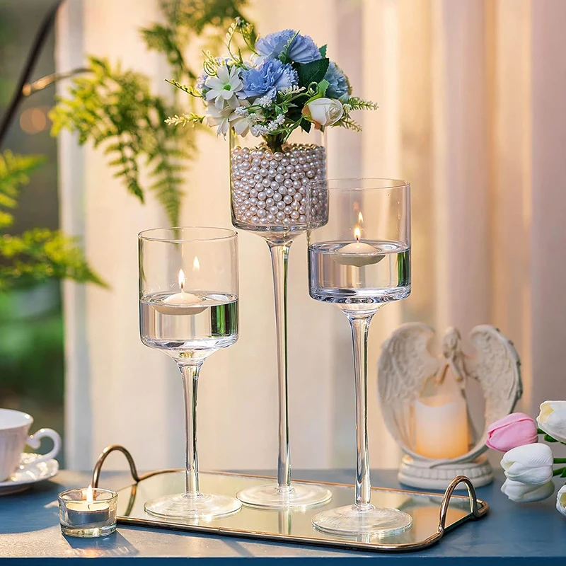 3PCS/Set Glass Candle Holders Simple Romantic Wedding Decor Elegant Ideal Dinner Candle Holders Bar Cup Party Table Decorations