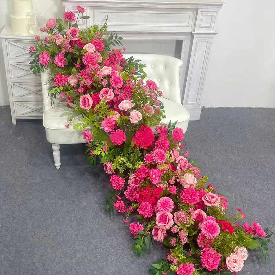 Uflower Rood Oranje Roos pioen Kunstbloem Rij Bruiloft Tafel Middelpunt Bloemen Achtergrond Muur Decor Party Stage Bloemen
