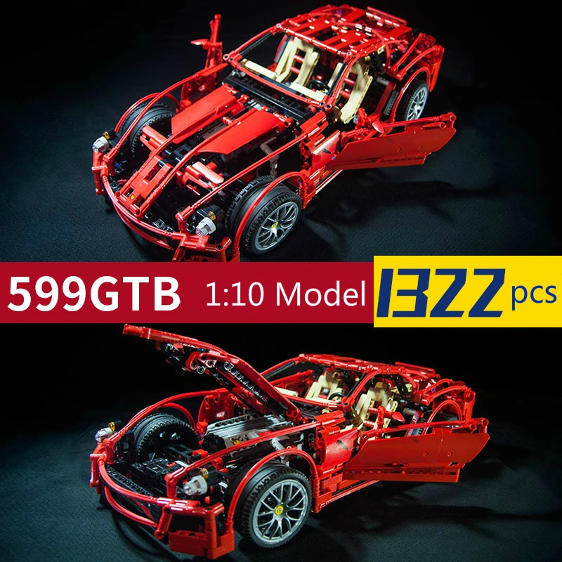 1322pcs Technical Formula Racing Car 599GTB 1:10 Model Building Blocks Sets Educational DIY Bricks Toys  8070