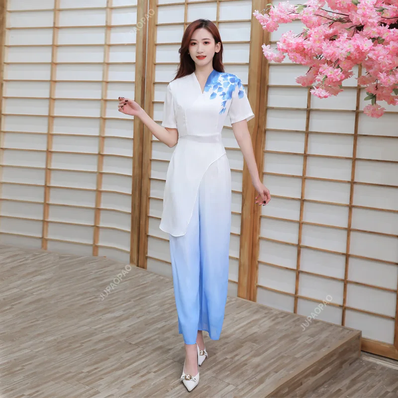 

2024 New Foot Therapy Health Center Foot Bath Technician Work Clothes Female Foot Therapy Shop SPA Chiffon Top Pants Uniform