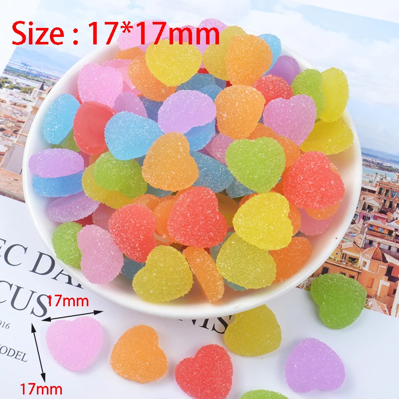 50pcs/Lot Fashion Cute Resin Soft Gummy Heart Pendant Flatback Charms For Woman Girls Cartoon Jewelry Findings DIY Earring