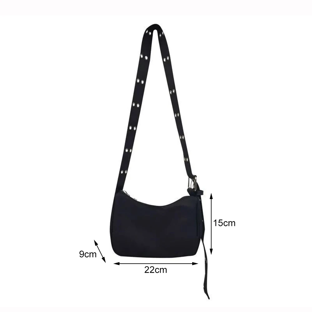 Women Wide Strap Shoulder Bags Fashion Casual Nylon Chest Bag Female Crossbody All Black Zipper Travel Shoulder Bag