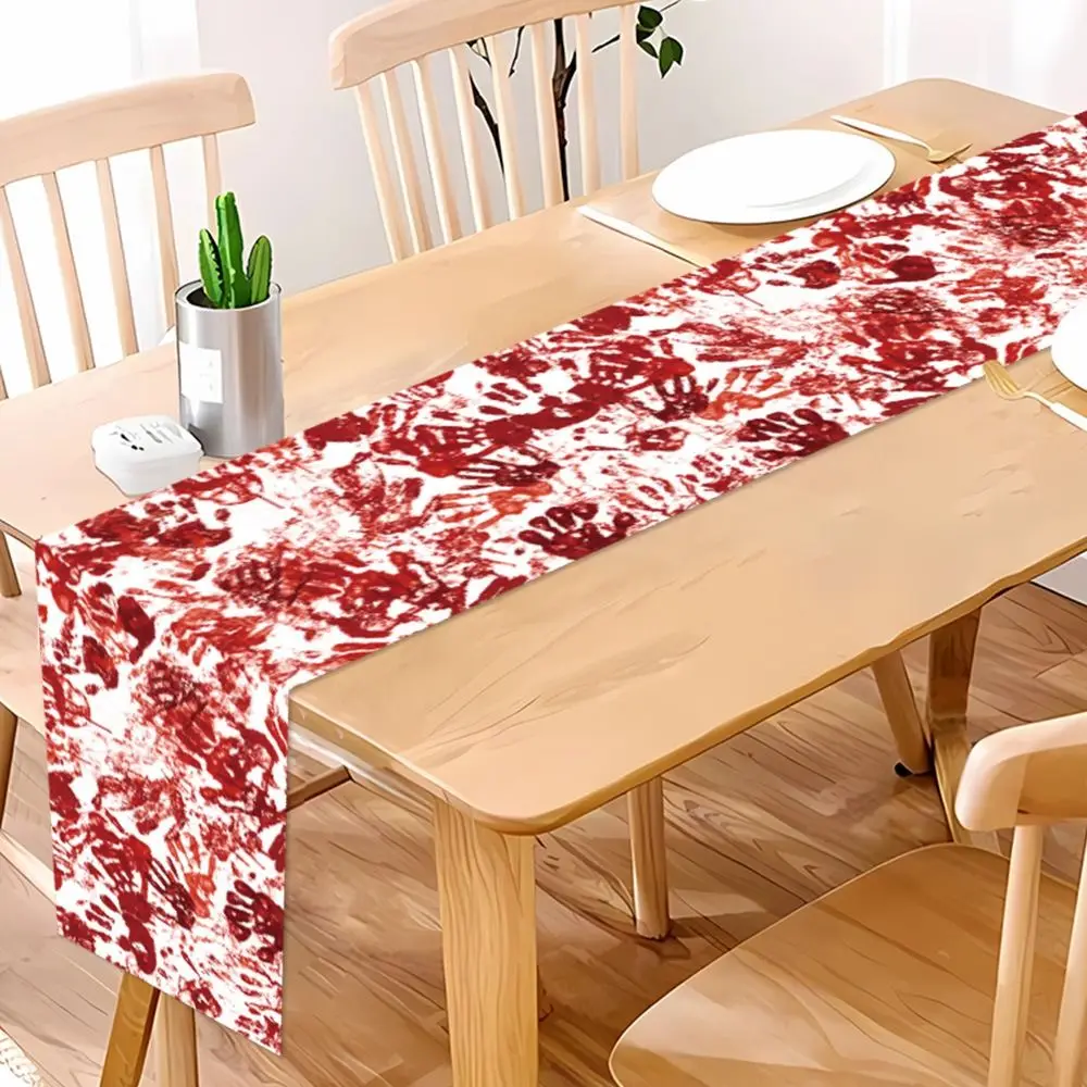 Prop Bloody Halloween Table Runner Handprint Blood Stain Placemat Gory Red Halloween Decorative Tablecloth Dinner Table