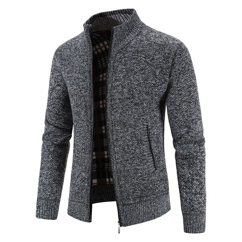 Mens Cardigan Large Size Stand Collar Warm Knit Sweater Coat Youth Wool