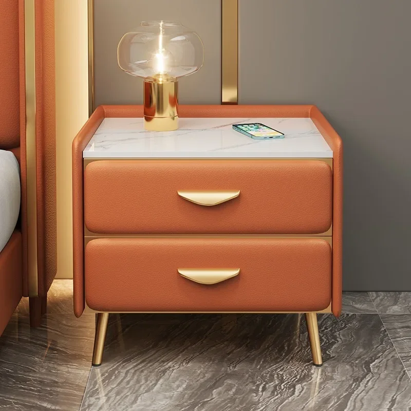 Solid wood rock board bedroom bedside cabinet Nordic high-end storage cabinet