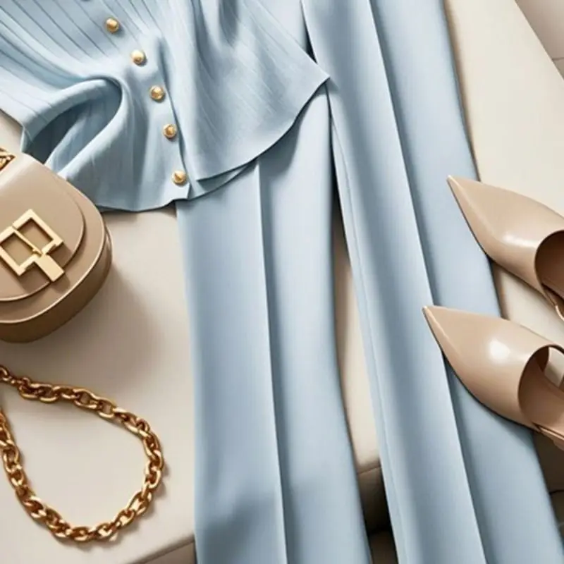 جديد الراقية موضة 2 قطعة مجموعة للمرأة أنيقة س الرقبة قصيرة الأكمام سترة مشغولة من الصوف أعلى + عالية الخصر مستقيم السراويل دعوى