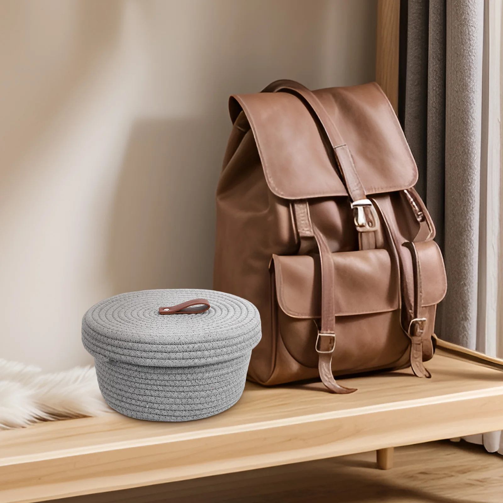 

2Pcs Cotton Rope Storage Basket Woven Organizer Lid Home Nursery Laundry Decor Rope Basket Small Organizer Baskets