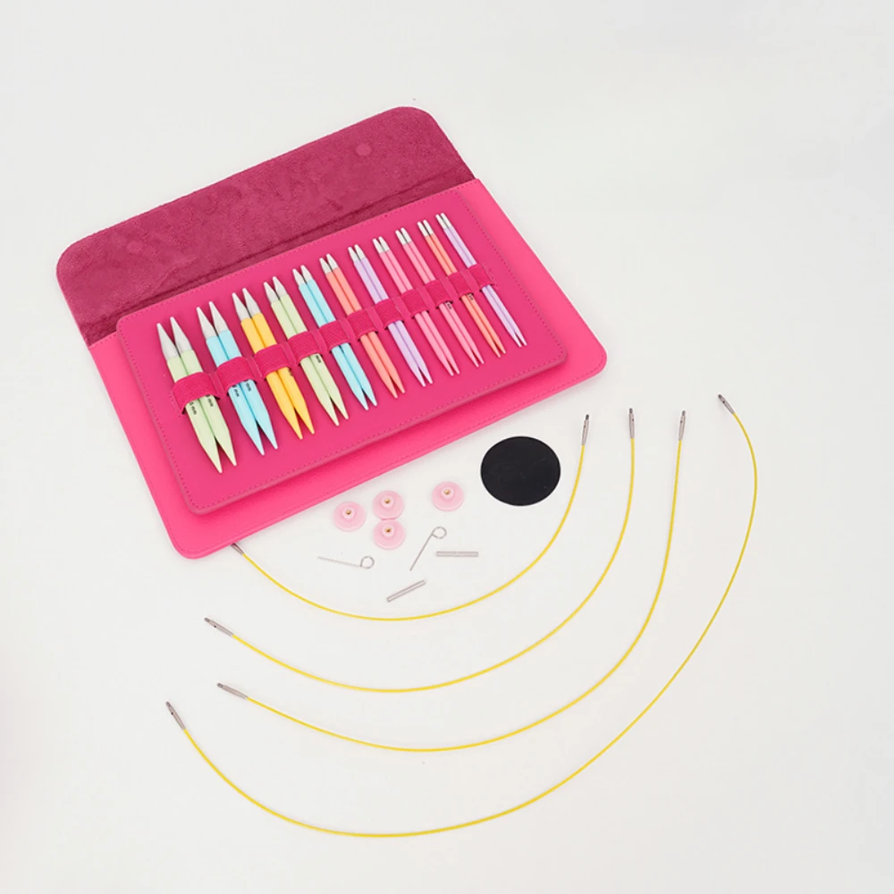 

Набор сменных круговых спиц — разноцветные соединительные наконечники из поликарбоната с длинными кабелями, полиуретановая сумка