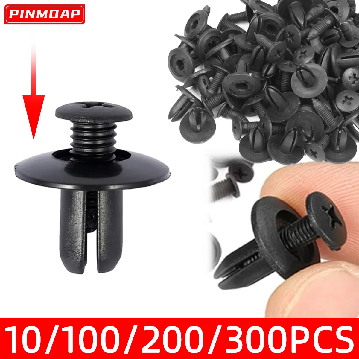 300/200/100/10pcs Car Fastener Clip 8mm Plastic Rivets Fasteners Screw Car Bumper Fender Black Rivet for Kia Toyota Nissan Focus