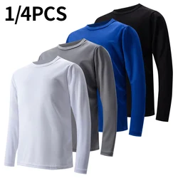 Paquete de 1/4 de camiseta deportiva de manga larga de secado rápido de Color sólido para niños y niñas, camiseta básica de manga larga con cuello redondo para correr