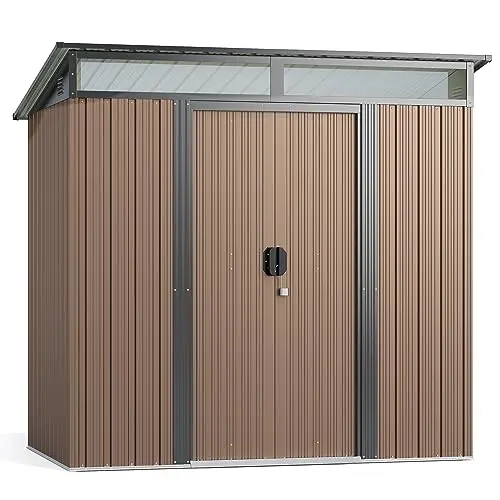 6'x4' Outdoor Storage Shed Metal Garden Shed with Sliding Lockable Doors, Versatile Tool Bike Shed with Transparent