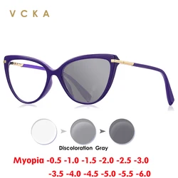 VCKA Anti Blue Light Cat Eye Myopia Glasses Frames High Quality Fashion Women Custom Prescription Vintage Eyewear -0.50 TO -10