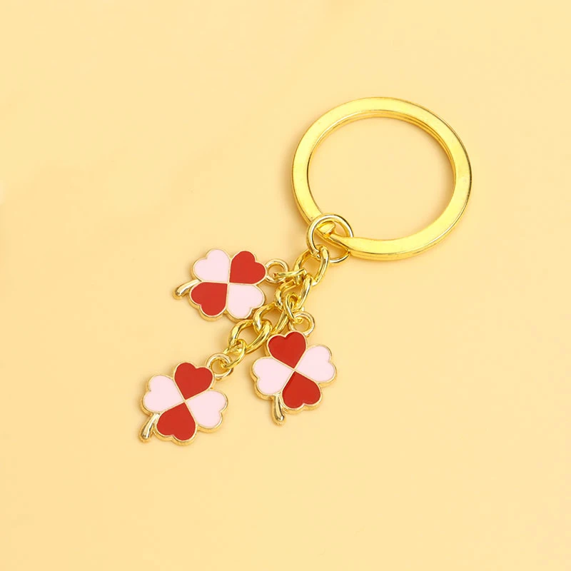 Classical Design Multi Color Enamel Four Leaf Clover Charms Key Rings Women Men Handbag Car Key Lucky Keychain Pendant Crafts