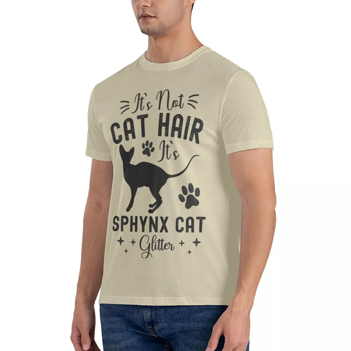 Men T-Shirts It's Not Cat Hair It's Sphynx Cat Glitter Vintage 100% Cotton Tees Short Sleeve Canadian Sphynx Cat Crew Neck