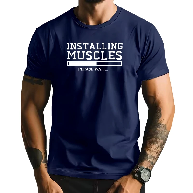 

INSTALLING MUSCLES funny T-shirt men fashion streetwear Quality cool loose t shirt men homme 100%cotton men clothes harajuku
