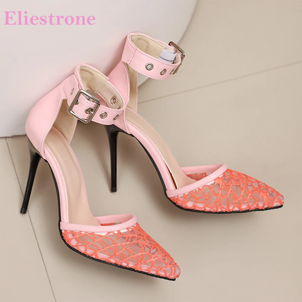

2026 Summer Glamour Women Sandals Mesh High Thin Heel Pointed Toe Lady Shoes Large Small Plus Size 11 32 47 50 Oversize