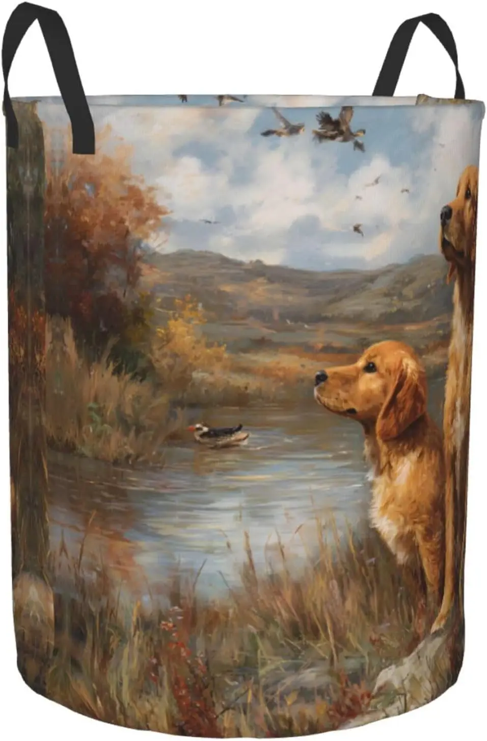 Golden Retriever Dogs Print Circular Hamper Perfect For Organizing Clothes Toys And More