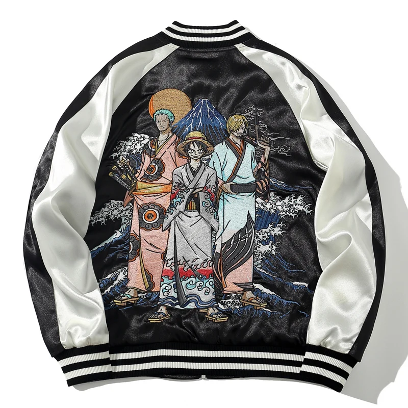 

Fashion Heavy Industry Jacket With Anime Embroidery High Streetwear Harajuku Coat Embroidered Hip Hop Outerwear