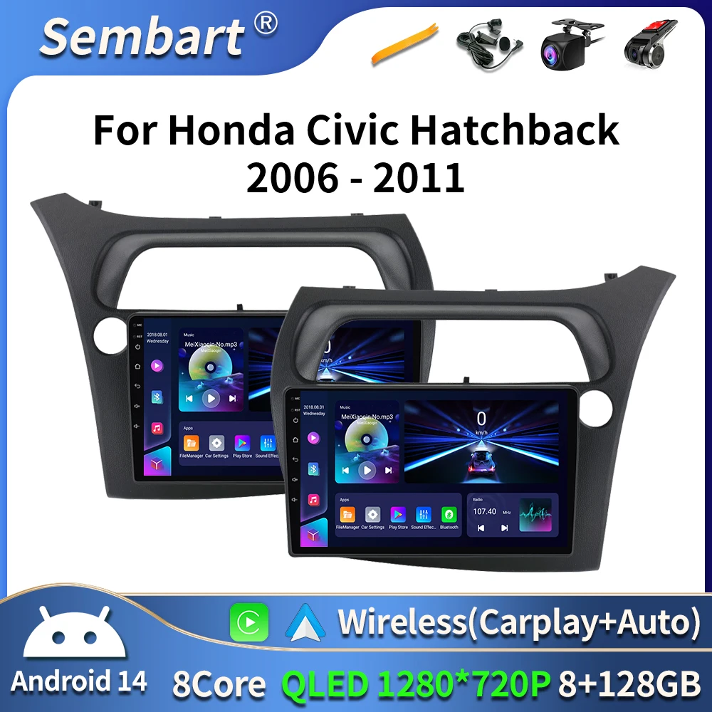 Android 16 For Honda Civic Hatchback 2006-2011 8 Core Car Radio Multimedia Player Navigation 2 Din Stereo Head Unit Carplay BT