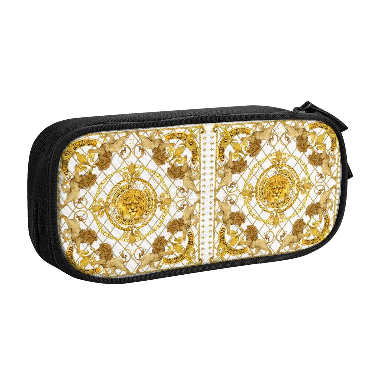 Custom Luxury Golden Lion European Floral Kawaii Pencil Cases Boy Girl Large Capacity Pencil Bag Students Stationery