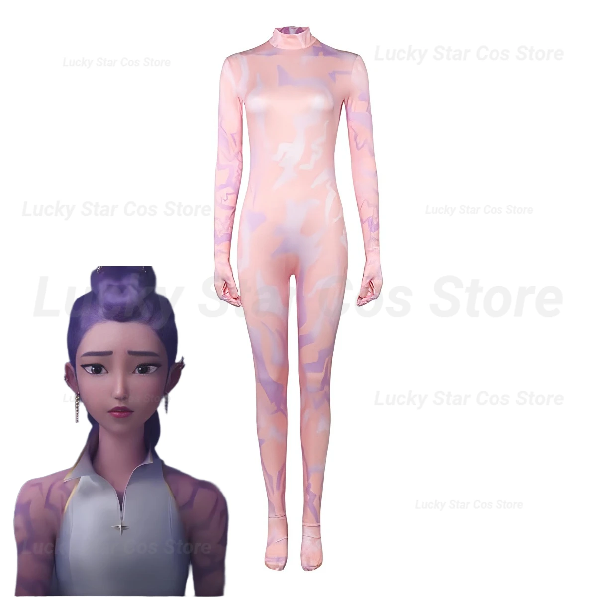 

Kids Demon COS Hunters Cosplay Rumi Costume Halloween Kpops Colorful Tattoo Jumpsuit Performance Party Anime Roleplay Bodysuit