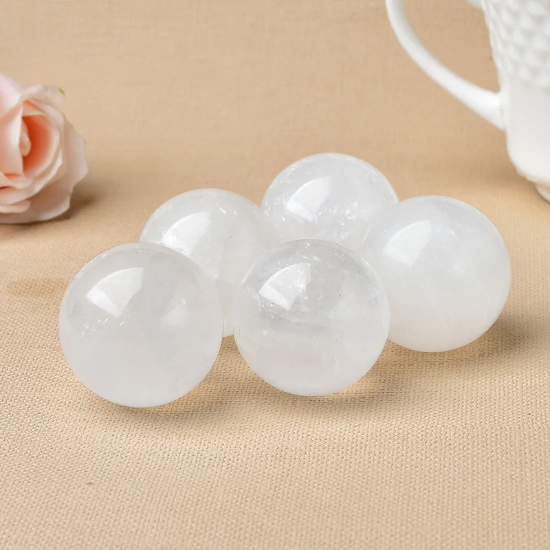 High Quality 30-35mm Natural Crystal Ball Calcite Quartz Energy Healing Stone Meditation for Home Decoration Free Wooden Stand