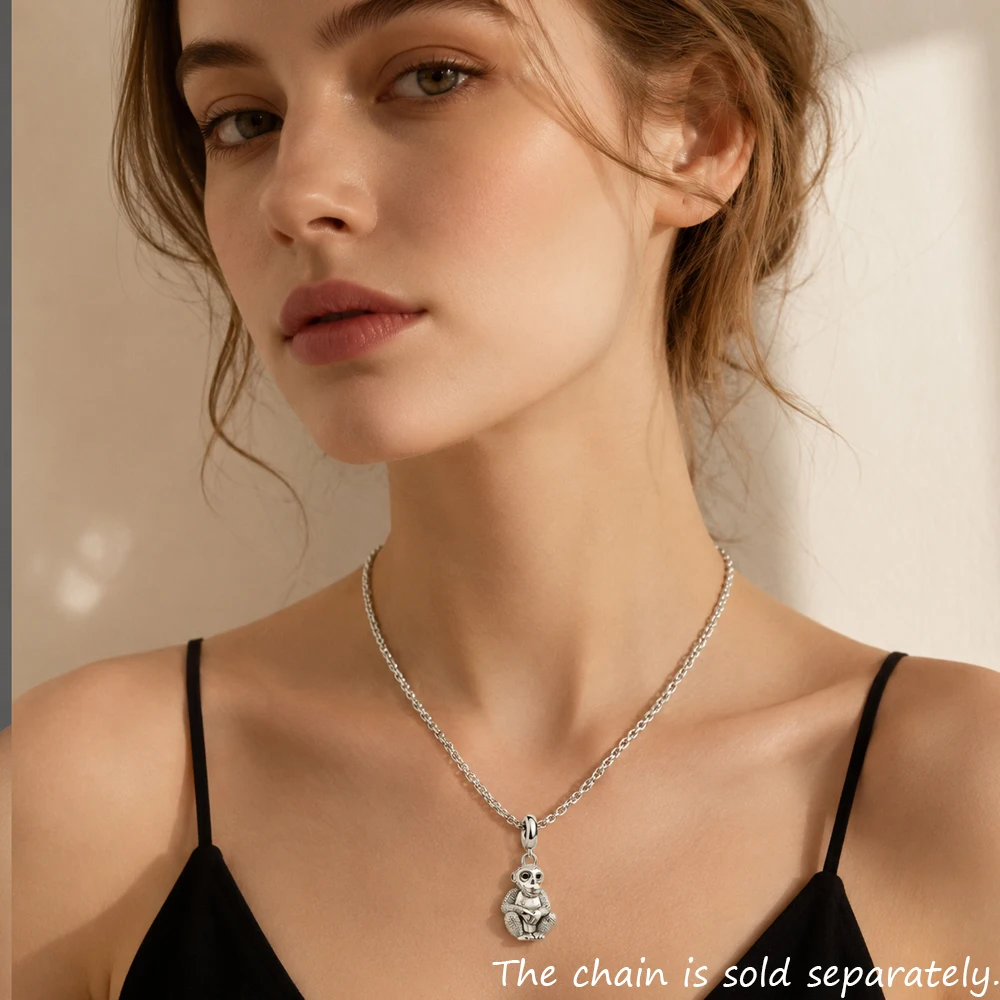 Monkey Charm Pendant Women Men Spring Pure 925 Sterling Silver Cute Jewelry Accessories Party Gift