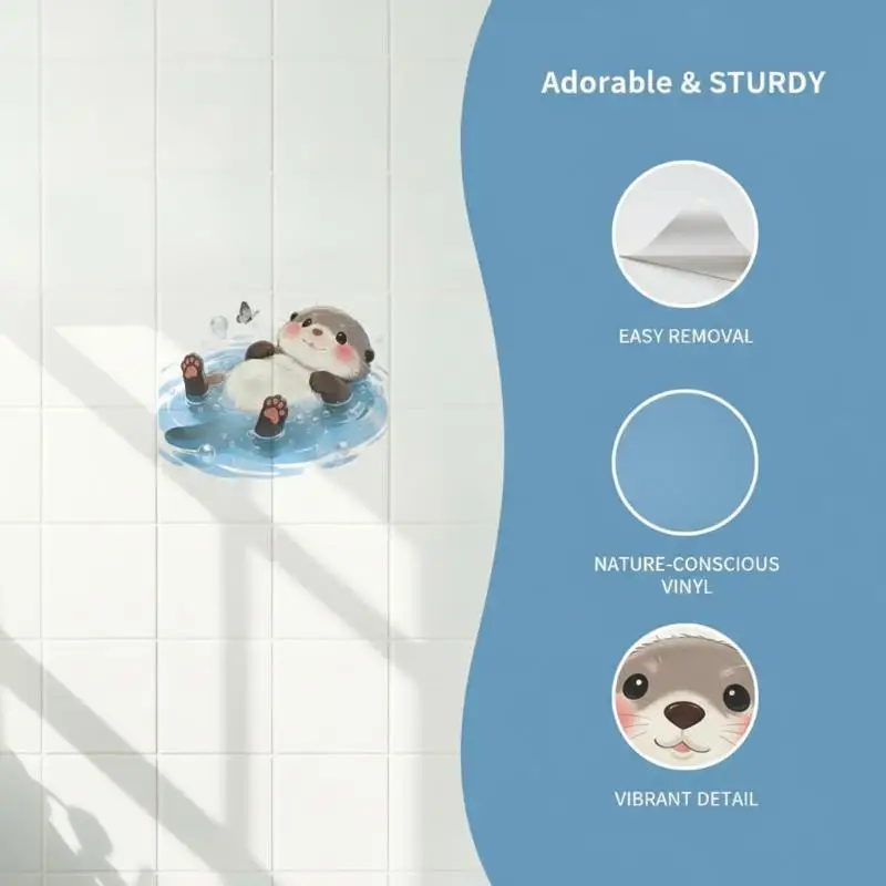 Cute Otter Toilet Tank Sticker Ocean Wave Vinyl Decal Adhesive Wall Art For Bathroom Home Decor Accessories