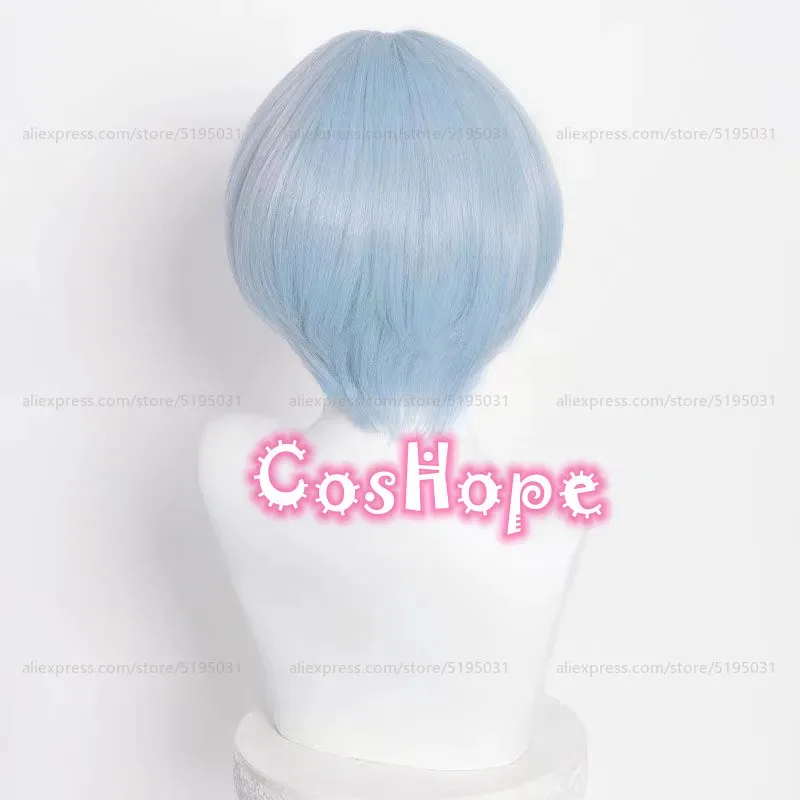 Peluca de Cosplay Rei Ayanami para mujer, peluca corta azul claro de 30cm, pelucas de Cosplay de Anime, pelucas sintéticas resistentes al calor